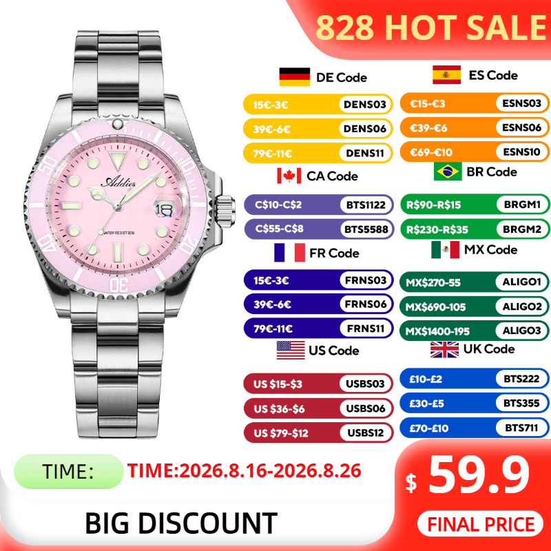Relojes ADDIES de 36mm y 50m r - Battery Case Storage reseña y precio
